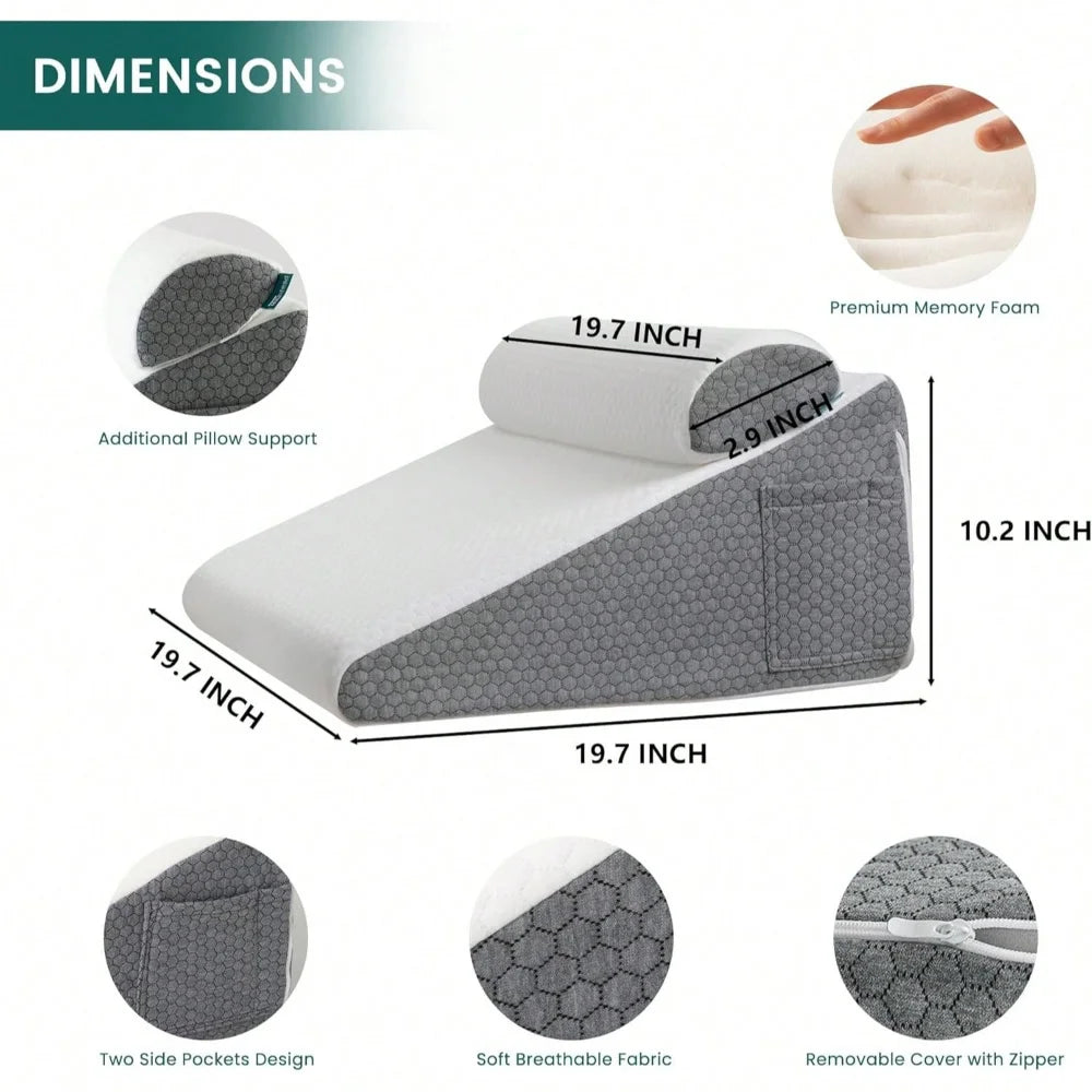 TAIMASI Wedge Pillow With Extra Bolster, Bed Wedge Pillow For Sleep Apnea, Acid Reflux Relief, Back Pain, After Surgery, 30 Degr