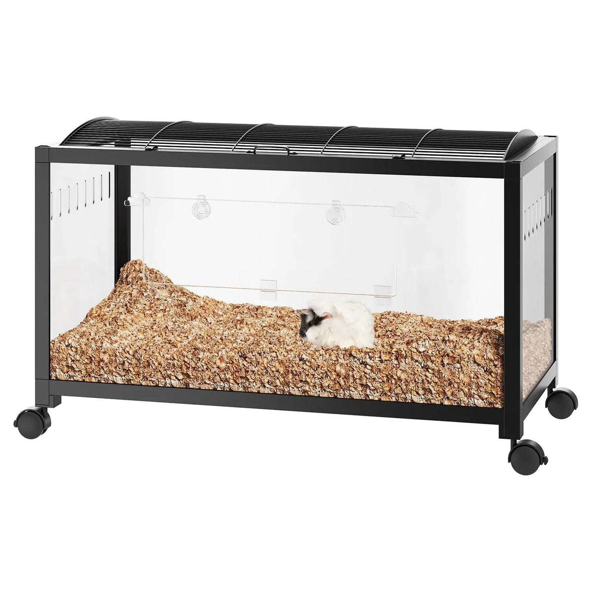 Large Hamster Cage, 3-Tier Gerbil Cages with Running Wheel, Water Bottle, Food Bowl, Ramps, Portable Hamster House with 7" Deep Glass Bottom for Syrian, Hamster, Gerbils (Metal Black)