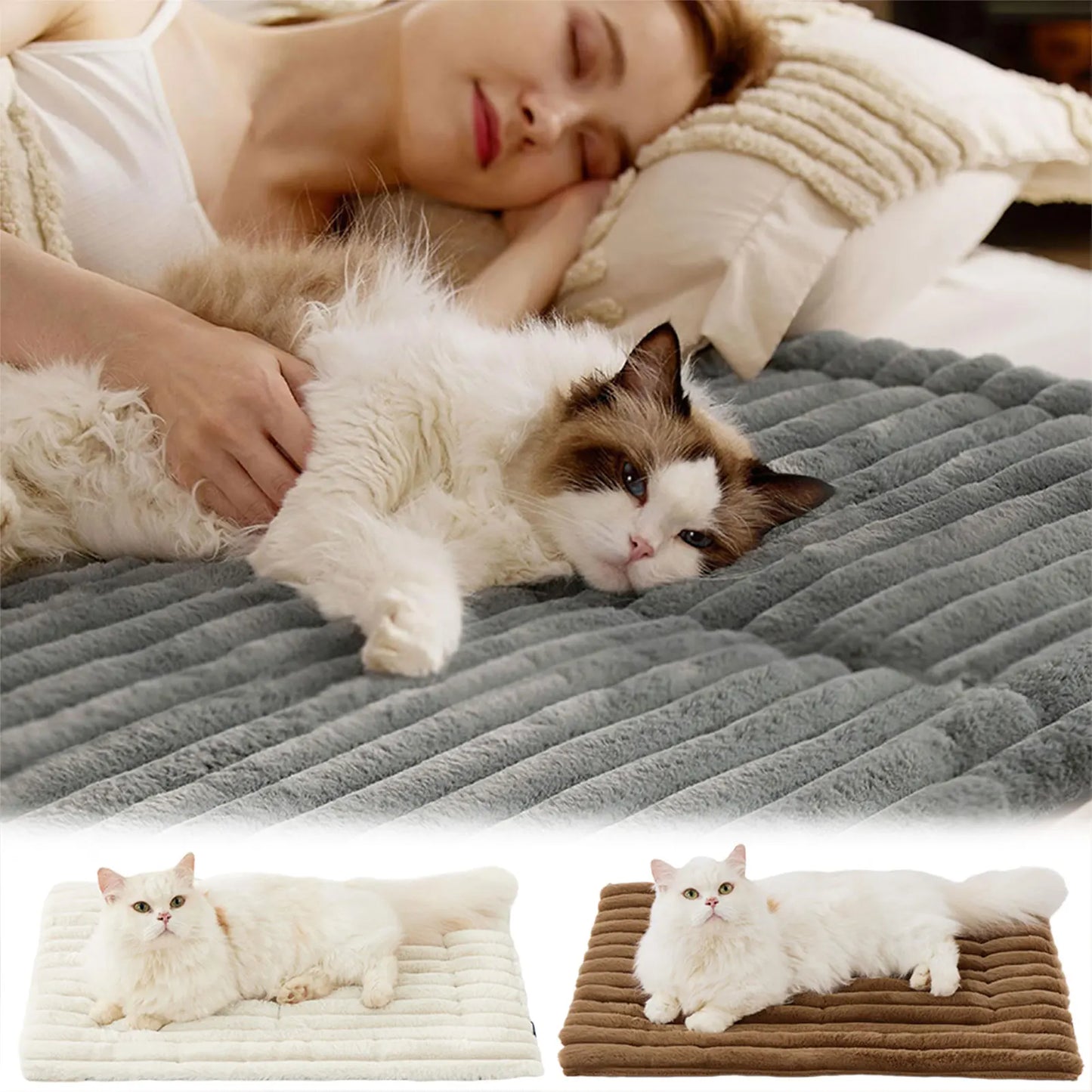 Pet Bed Self-Warming Ultra Soft Fleece Warm Cozy Sleeping Mat for Cat Dog Machine Washable Furniture