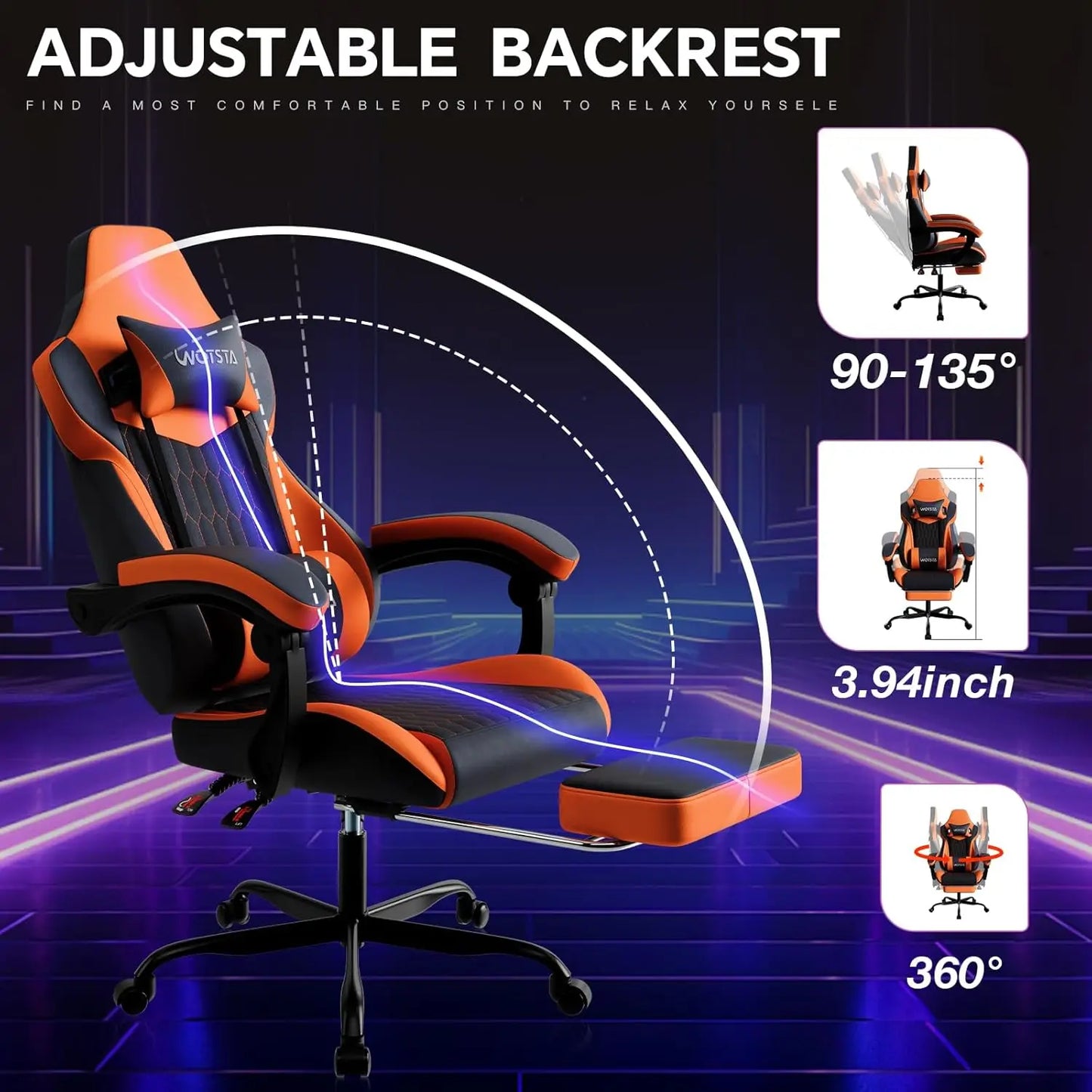 Gaming Chair with Footrest, High Back Gaming Chairs PVC Leather Ergonomic Gamer Chair with Adjustable Headrest, Customized