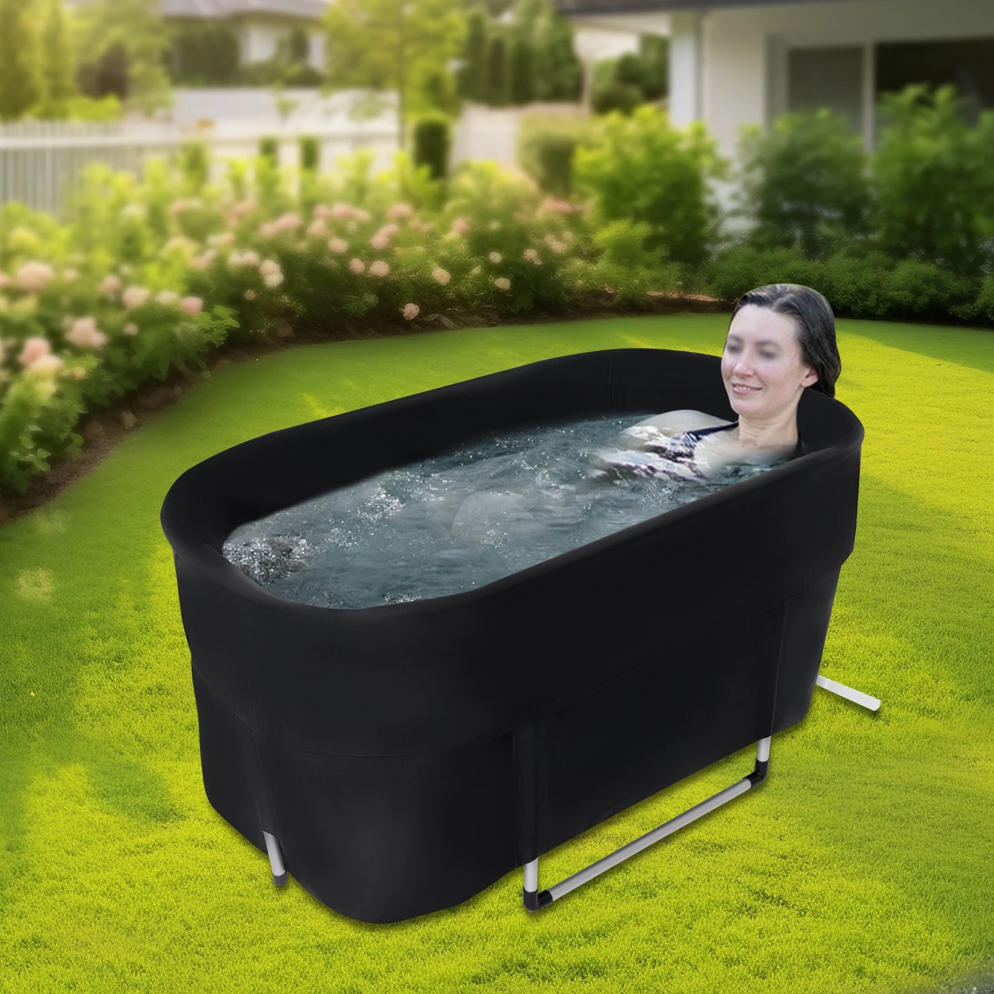 Ice Bath Tub for Athletes, Portable Cold Plunge Tub, Foldable Recovery Bath with PVC & Aluminum Frame, Floor-Mounted, 150kg Load, 100-150L Water, for Home Gym, Sports Training, Camping, RV