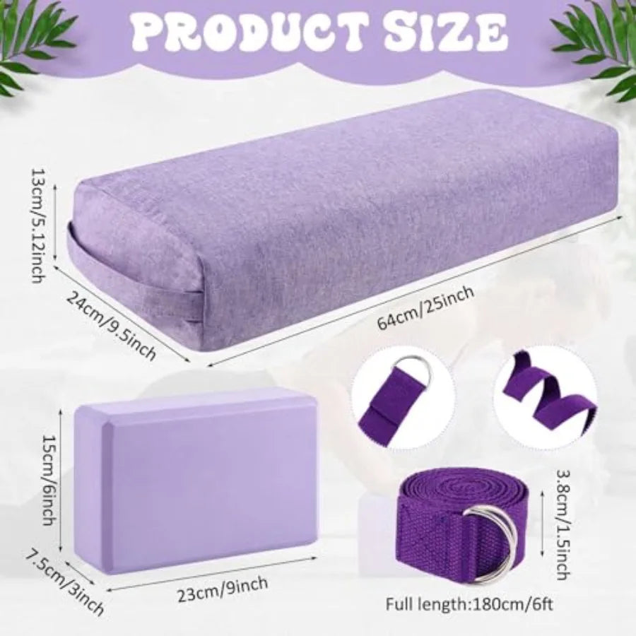 4 Pcs Yoga Bolster Pillows Blocks with Strap Set Comfortable Meditation Pillow with Carry Handle for Restorative Non Slip Reusa