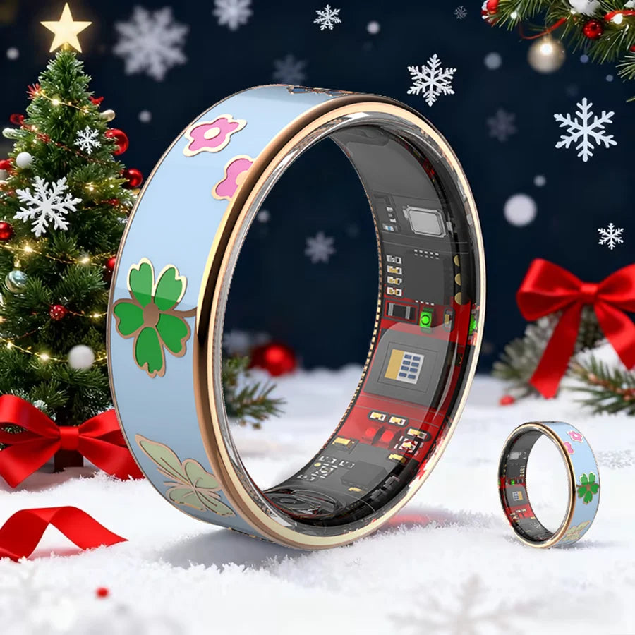 Smart ring Blue Dragonfly Lotus Style Activity tracking, calorie counting, stepcounting,distance tracking (km), 24/7 sleep tracking, heart rate monitoring, bodytemperaturemonitoring, blood oxygen monitoring, stress tracking,