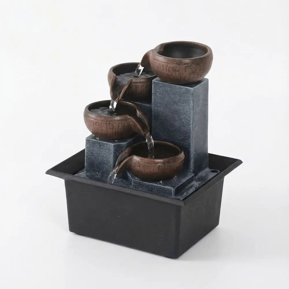 Tabletop Zen Water Fountain 4Tier Bowl Cascading Waterfall Decor, Indoor Relaxing Sound Water Feature For Home Office Desk, Rus