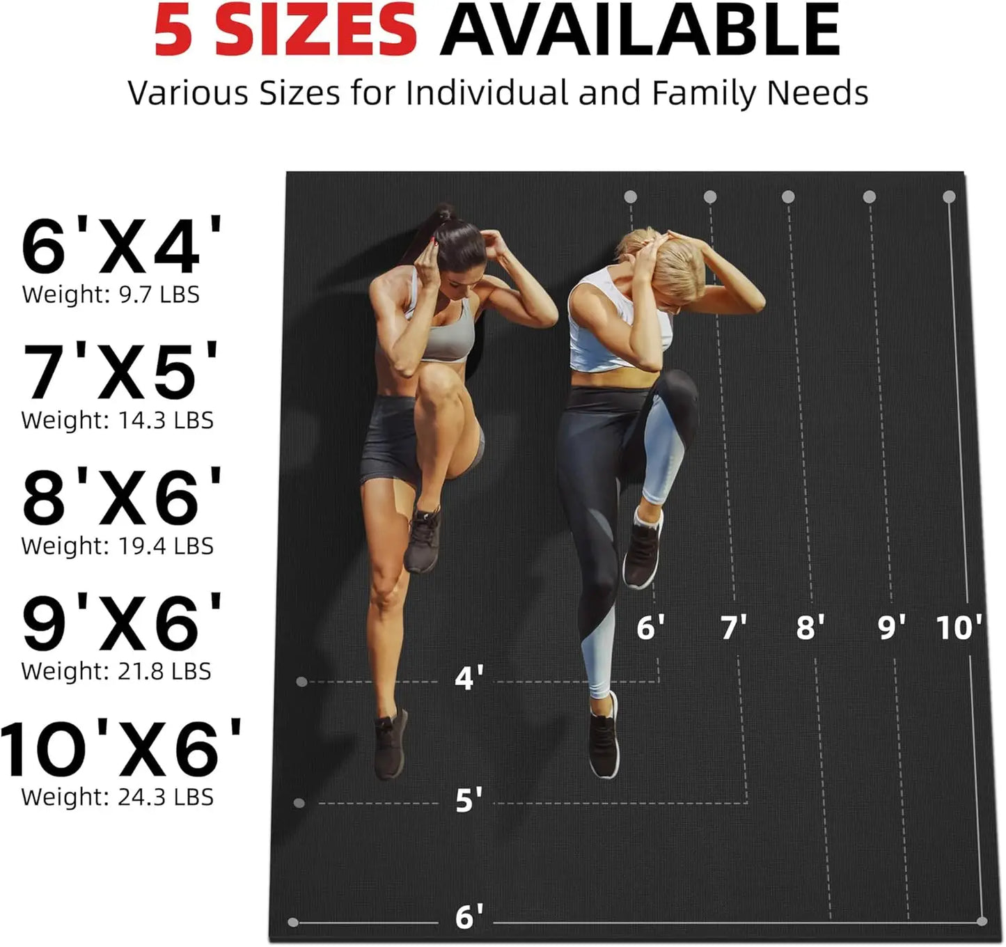 Extra Large Exercise Mat, 10'x6'/9'x6'/8'x6'/7'x5'/6'x4'(8mm) Thick for Home Gym & Garage Flooring, High-Density