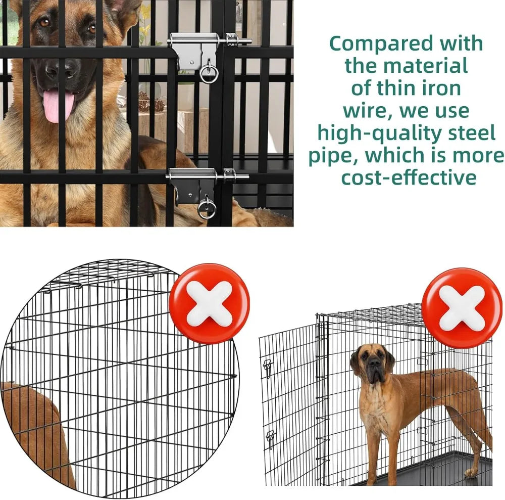 54" Heavy Duty Dog Crate with Mat, XL/XXL Indoor Kennel for Large Dogs, Double Door Design