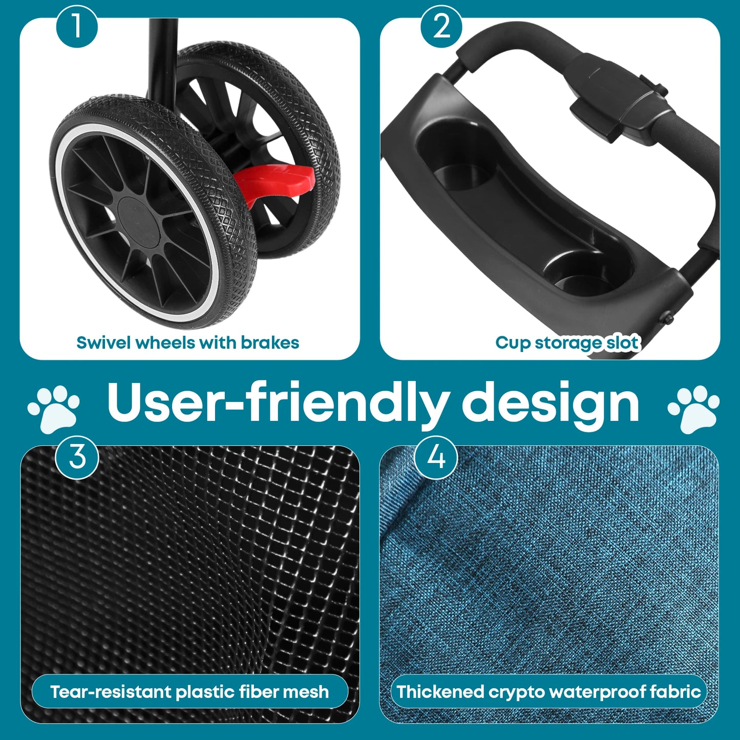 Foldable 3-Wheel Pet Stroller for Small to Medium Dogs and Cats with Mesh Canopy Cup Holders Easy Assembly