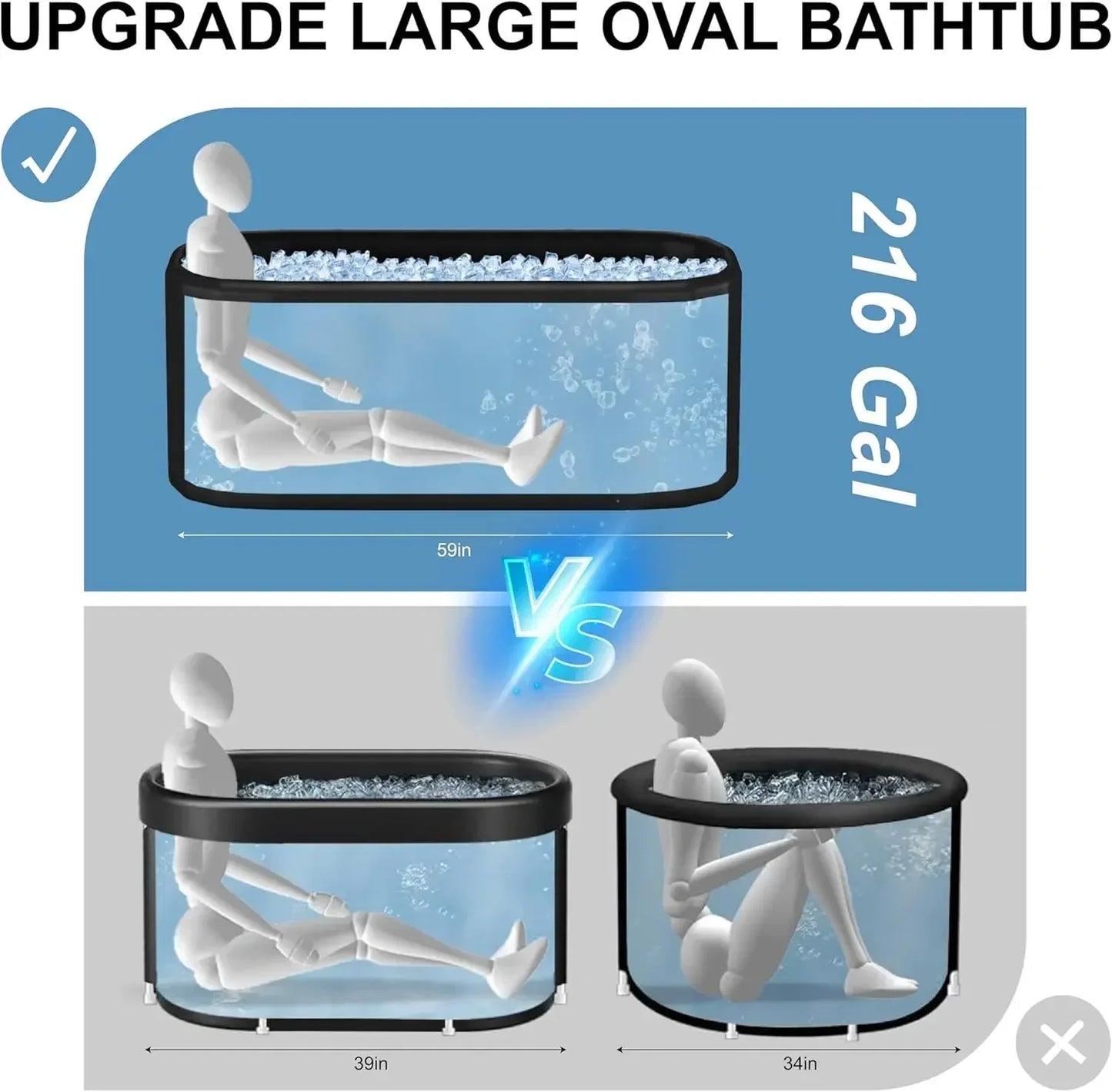 XXL Drop Stitch Ice Bath Tub for Recovery 216 Gal, Compatible with Water Chillers, Cold Plunge Tub with Insulated Lid, Multi