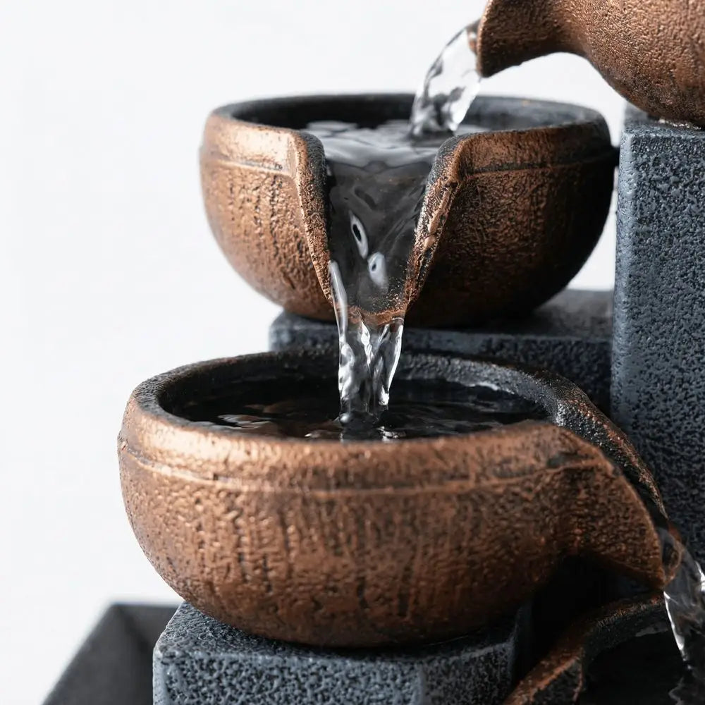 Tabletop Zen Water Fountain 4Tier Bowl Cascading Waterfall Decor, Indoor Relaxing Sound Water Feature For Home Office Desk, Rus