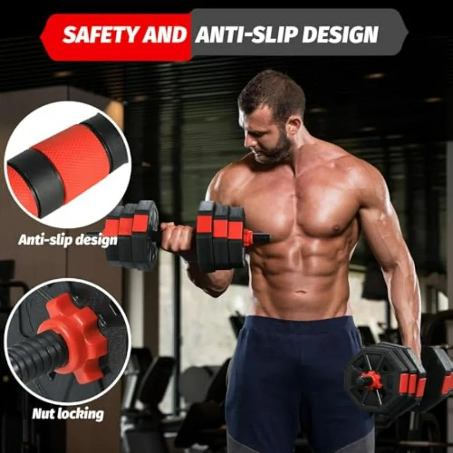 4-in-1 Octagonal Adjustable Dumbbell Set 66 Lbs Converts to Barbell Kettlebell Push-Up Stand Home Gym Free Wghts for Men Women