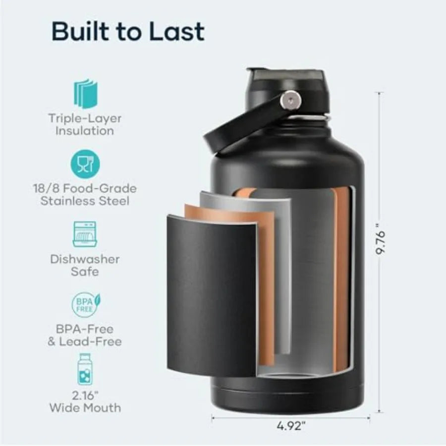 Vacuum Insulated Stainless Steel Water Bottle 64oz Cold for 48 Hrs/Hot for 24 Hrs BPA Free Double Wall Travel Mug/Flask for Out