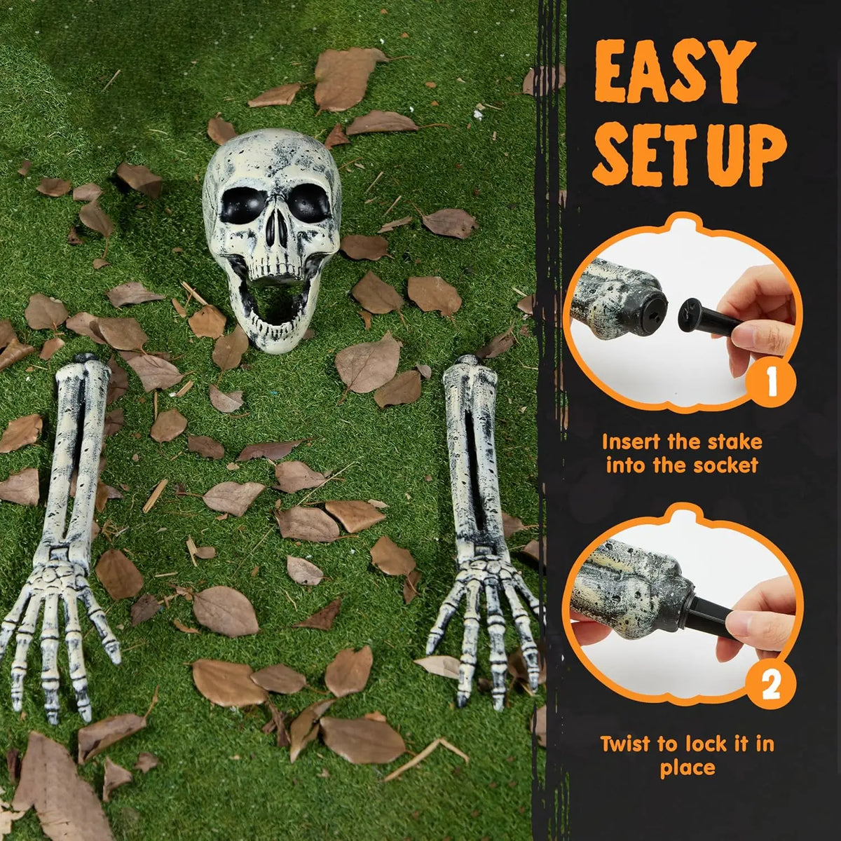 3 Pcs Skeleton Halloween Decorations Outdoor Realistic Looking Skeleton Yard Stakes, Groundbreaker Skull Decor for Graveyard Yard Lawn Garden Party Supplies