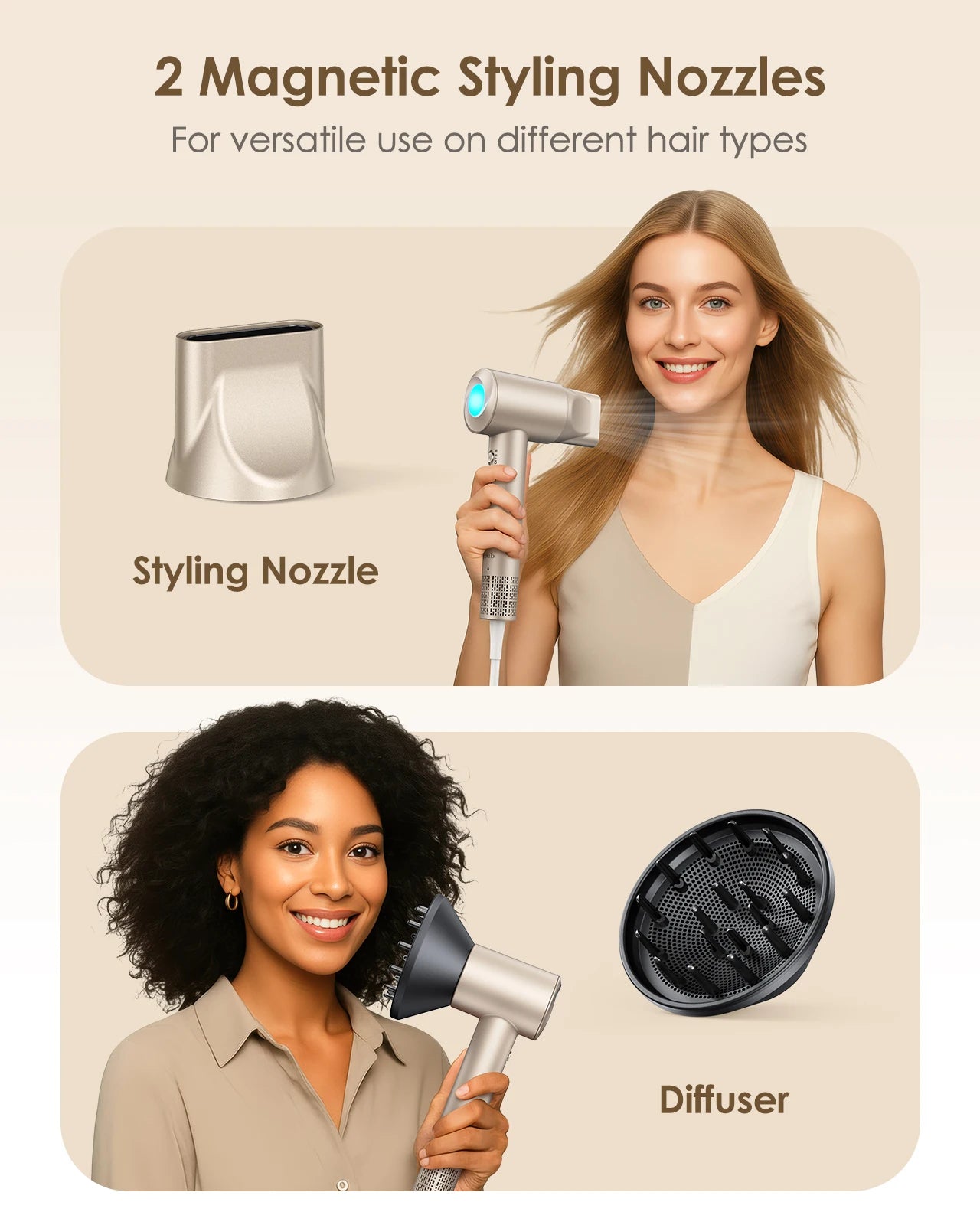 Bopcal Ionic Hair Dryer with Diffuser - 160000RPM High-Speed Blow Dryer, 500 Millons Ions Frizz Free, Fast Drying for Women Men