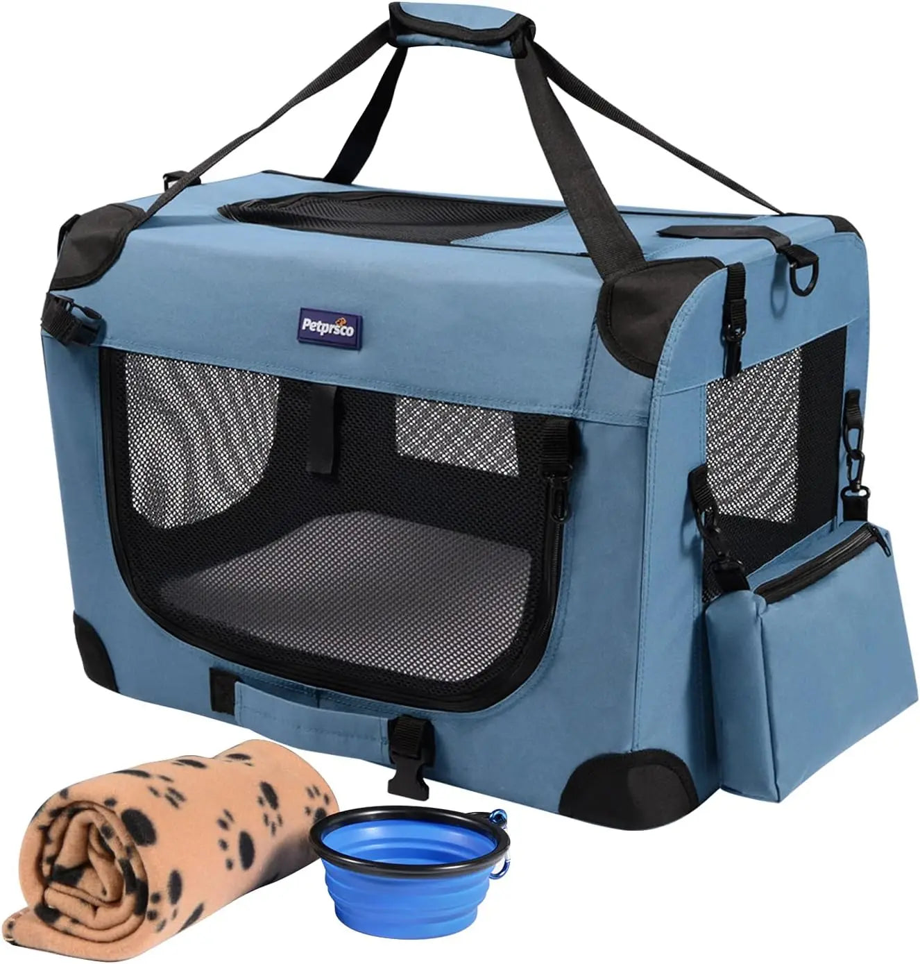 Portable Collapsible Pet Crate with Blanket and Bowl for Indoor Outdoor Travel