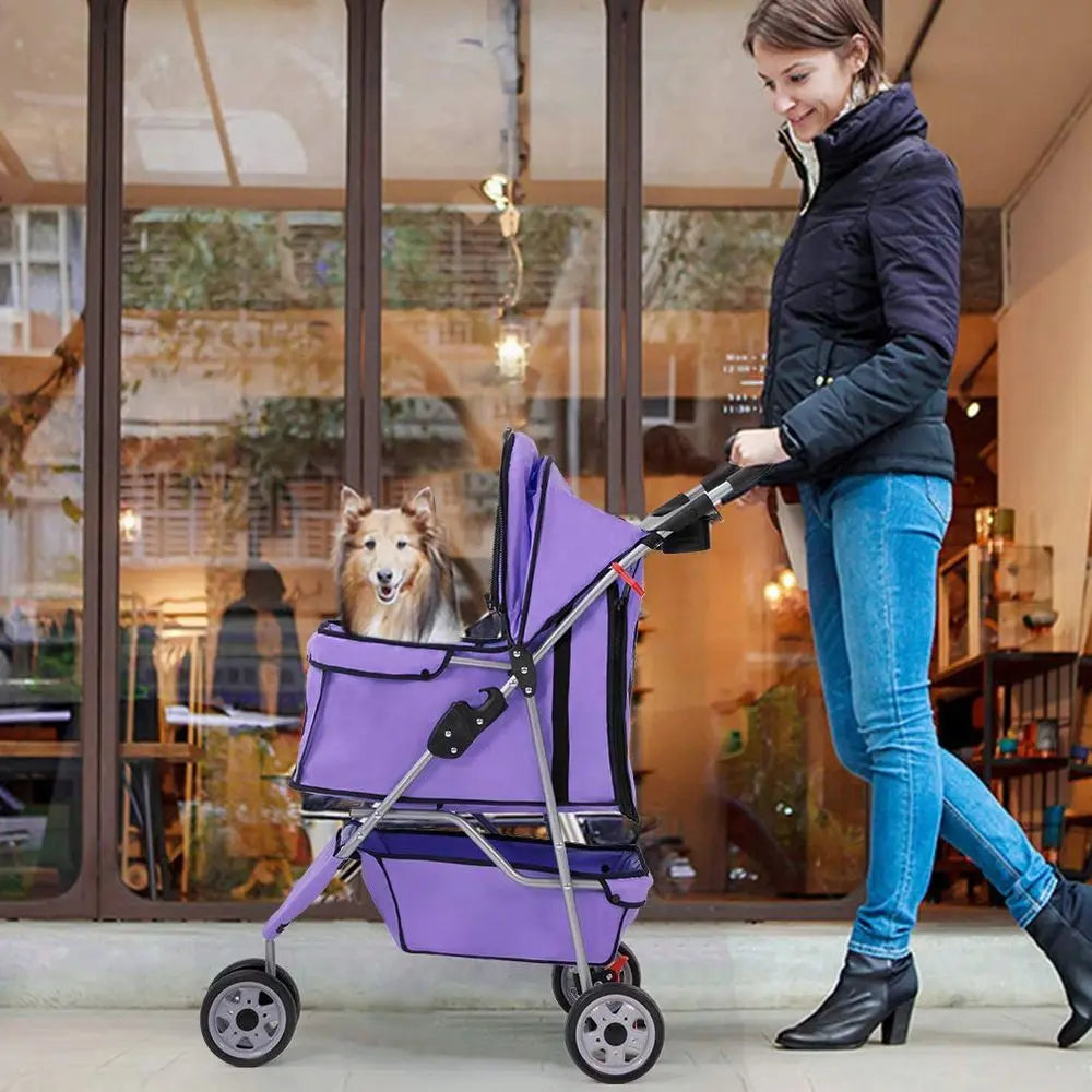 3 Wheels Pet Stroller Dog Cat Cage Jogger Stroller for Medium Small Dogs Cats Folding Travel Carrier with Cup Holder, Waterproo