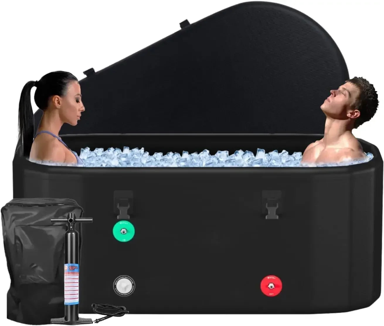XXL Drop Stitch Ice Bath Tub for Recovery 216 Gal, Compatible with Water Chillers, Cold Plunge Tub with Insulated Lid, Multi