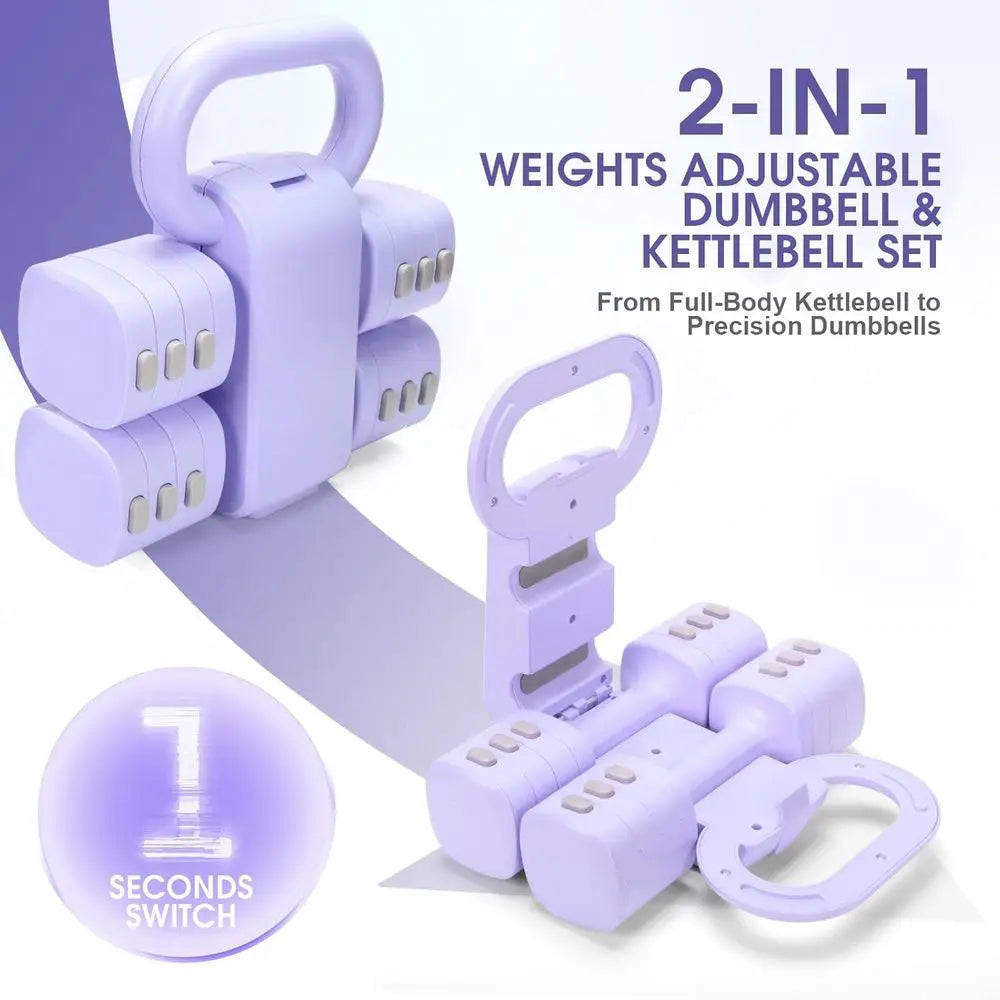 Versatile 2-in-1 Kettlebell & Dumbbells Set, 4-in-1 Adjustable Weights, 2 Sets of 2.2 to 5.5 lbs for Women's Home Fitness Traini