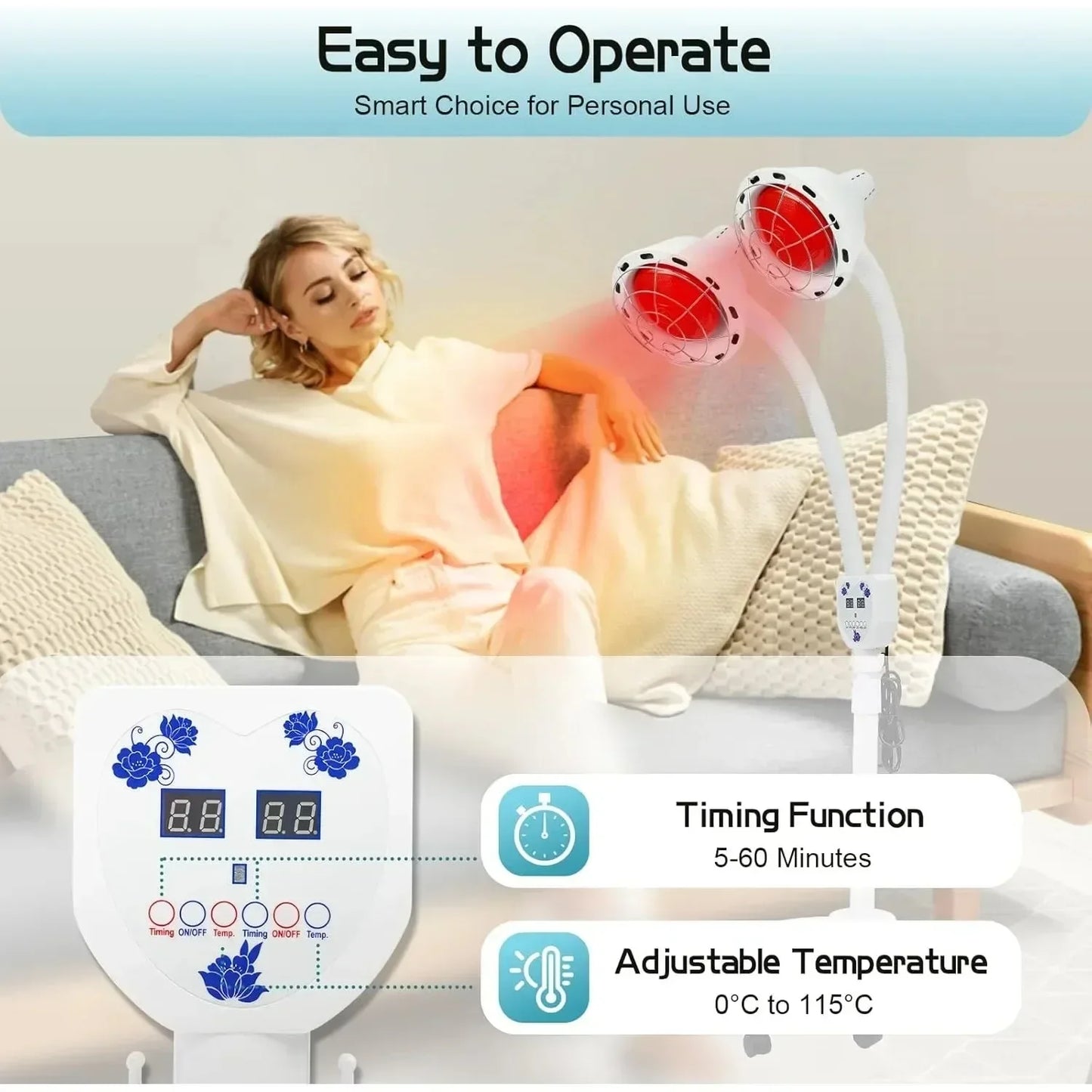 Infrared Light Therapy 110V Red Head Light Adjustable Near Infrared Heat Lamp for Body Neck Shoulder Joints Back Pain Relief