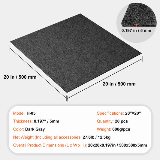 SucceBuy Carpet Tiles Reusable 24"x 24"Carpet Squares With Padding Attached Soft Padded Carpet Tiles Easy Install DIY for Bedroo