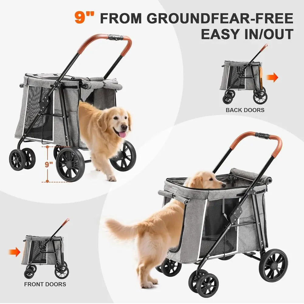 Medium Dog Stroller, Dual Entry One-Touch olding,Small and Medium Pet Stroller,360° Rotating ront Wheels,70 lbs Weight acity or
