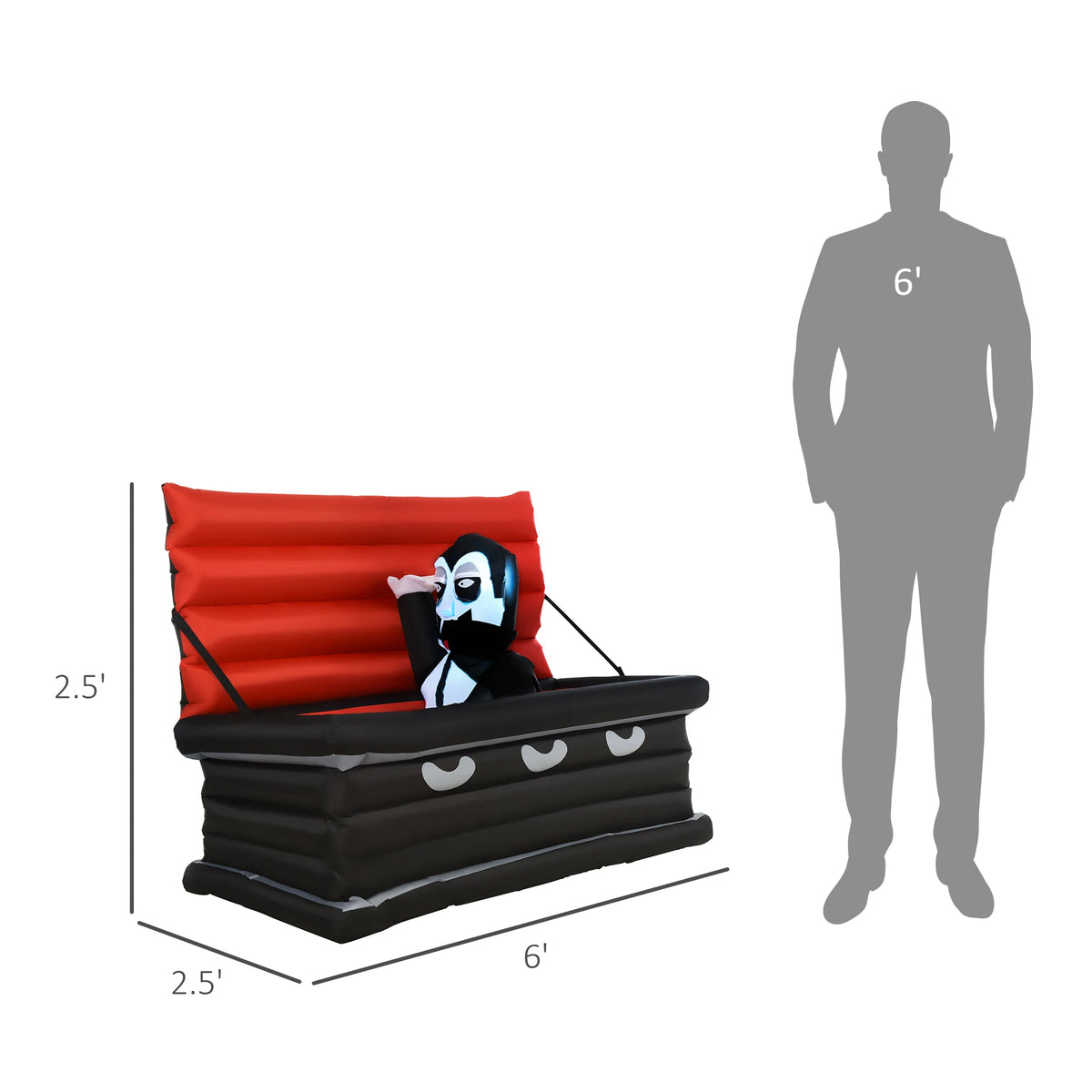 70.75"W Inflatable Halloween Vampire Coffin Anchored Outdoor Display W/ Leds