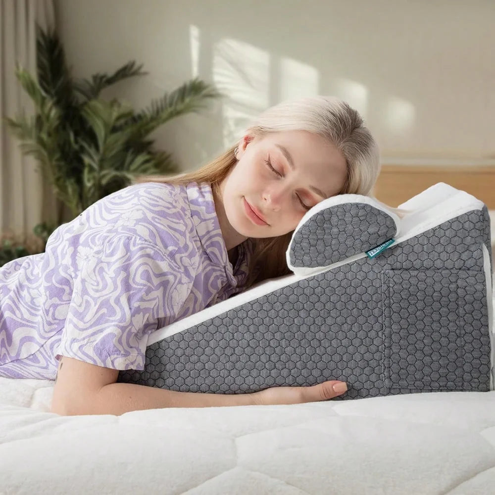 TAIMASI Wedge Pillow With Extra Bolster, Bed Wedge Pillow For Sleep Apnea, Acid Reflux Relief, Back Pain, After Surgery, 30 Degr