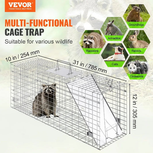 31x10x12 Inch Humane Live Animal Cage Trap for Cats Rabbits Squirrels Raccoons Groundhogs Opossums - Folding with Handle
