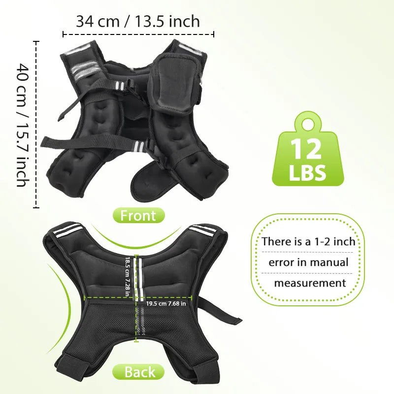 12lb Weight Vest with Reflective Stripe/Pocket for Workout, Strength Training, Running, Fitness, Muscle Building, Weightlifting