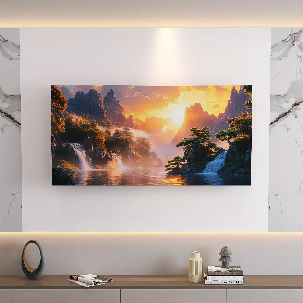 Sunset Landscape Canvas Art - Modern abstract nature print, 1.5 inch thick pine frame, perfect for interior decoration, wall art