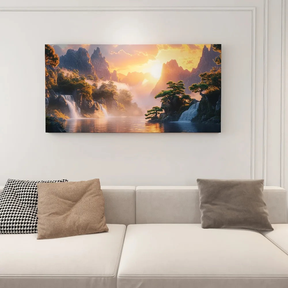 Sunset Landscape Canvas Art - Modern abstract nature print, 1.5 inch thick pine frame, perfect for interior decoration, wall art