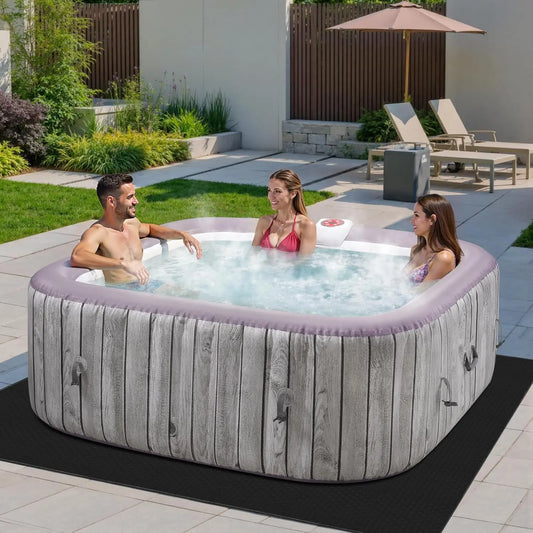 Portable Outdoor Spa Four To Six Person Inflatable Hot Tub Square Pvc Blow Up Tub With 130 Air Jets Circulation Heating Filter S