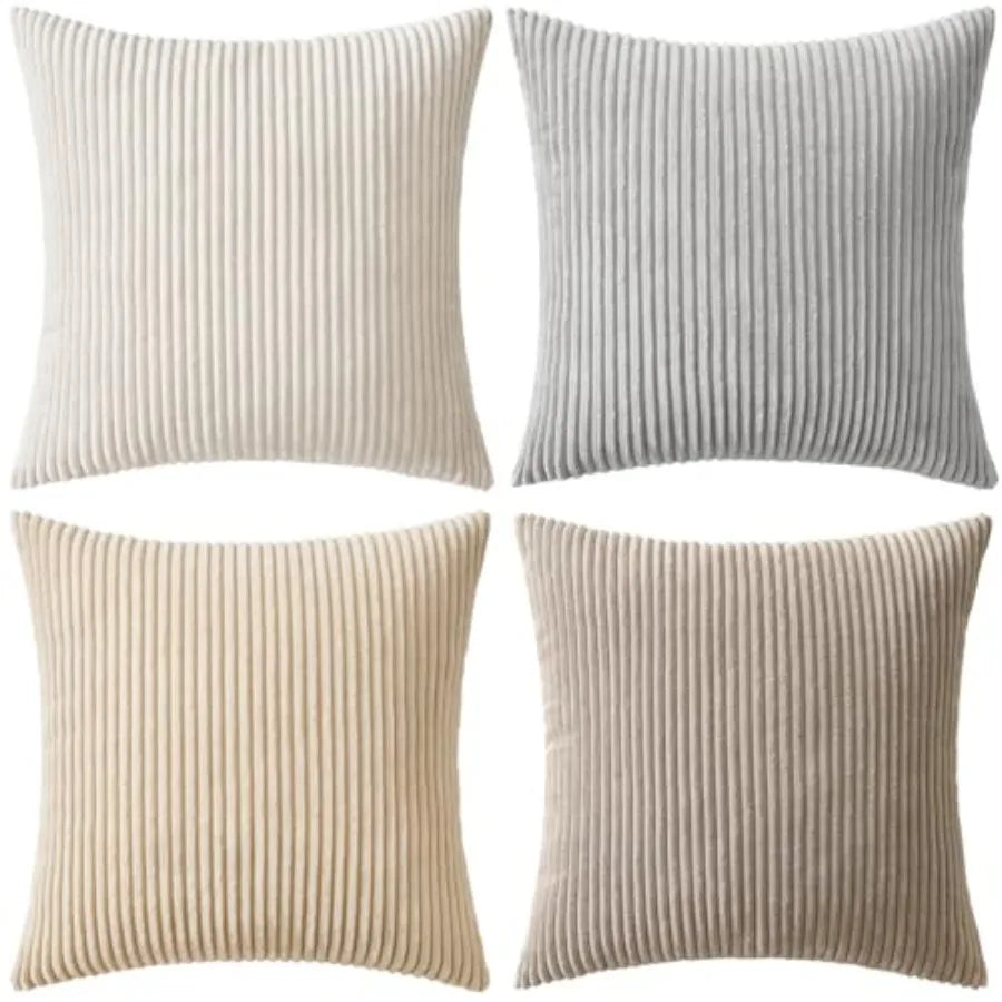 Boho Farmhouse Throw Pillow Covers 18x18 Inch Set of 4 Mordern Nordic Cushion Covers Soft Corduroy Spring Home Decor for Couch
