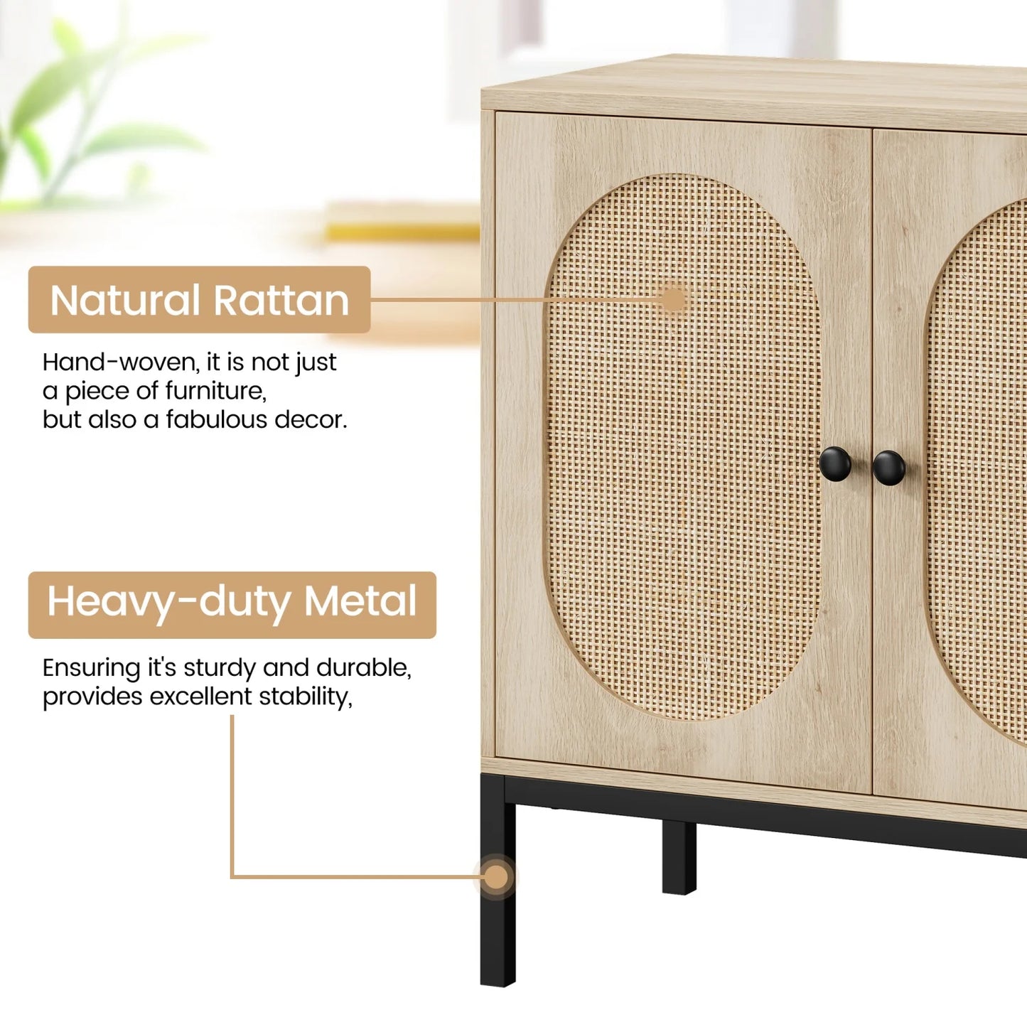 Sideboard Buffet Cabinet, Wooden Storage Cabinet with Adjustable Shelves Wood Console Cabinet with Storage for Dining Room