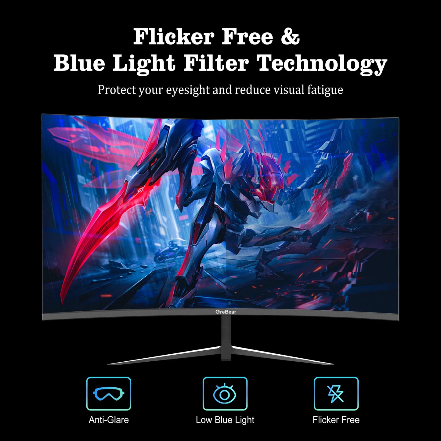 Grebear 27 inch curved monitor 165hz,PC Home Office Computer Gaming Monitor FHD1080p,99% SRGB,Built-in Speakers