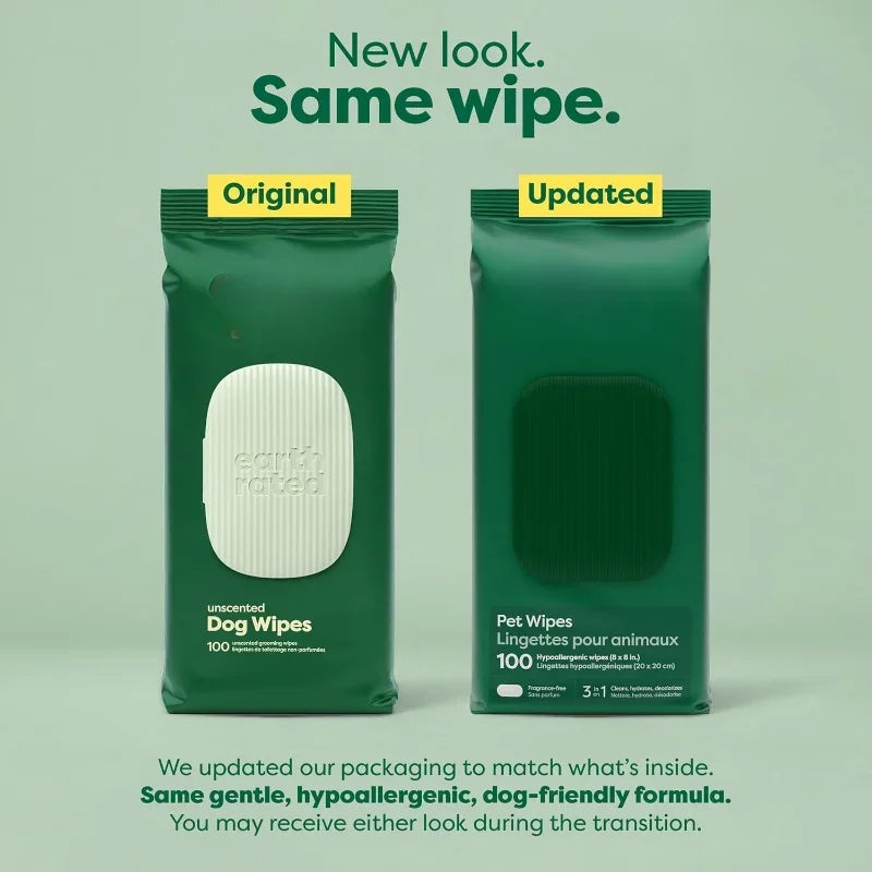 Pet Wipes for Dogs and Cats, Hypoallergenic, Cleaning and Hydrating Unscented, 100 Count