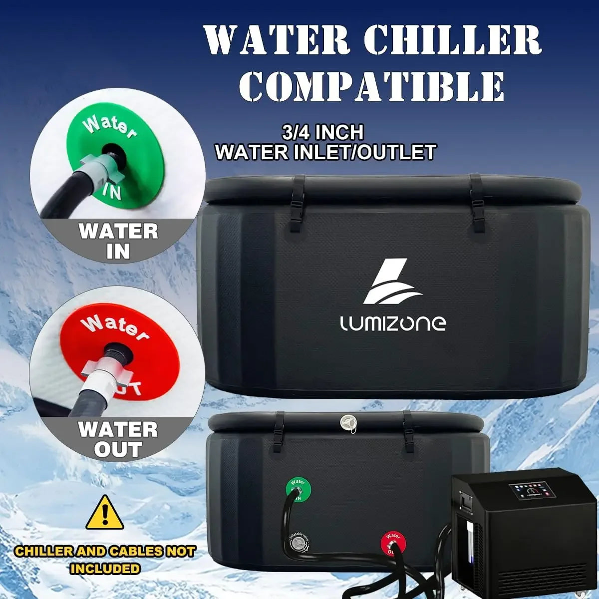 Portable Inflatable Ice Bath Tub Cold Plunge 132 Gallon Compatible Water Chillers Lid Drop Stitch PVC Seals