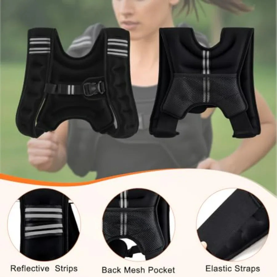 Weighted Vest, 6 lb Weight Vest with Reflective Stripe, 2 Pair of 1 lb Wrist & Ankle Weights Set for Men Women Adjustable for Wo