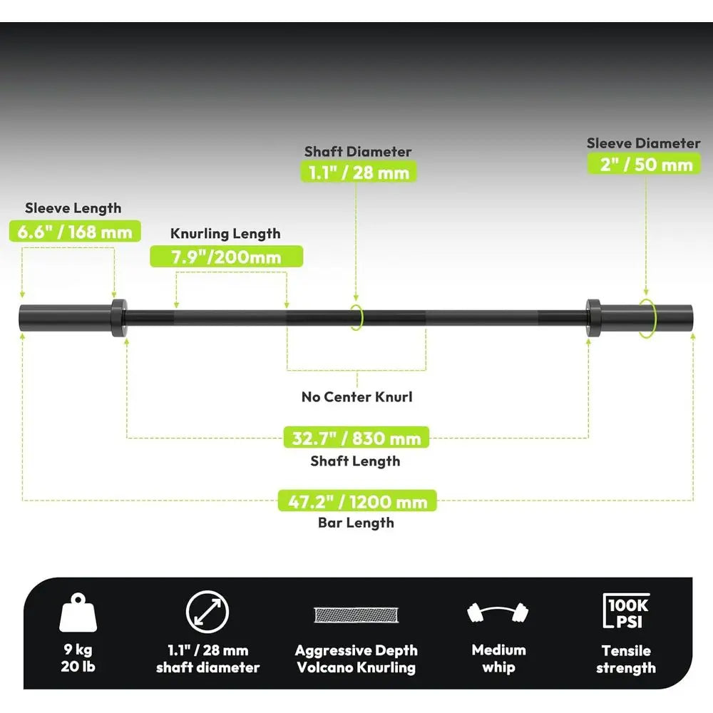 2-Inch 45 lb Weight Bar with Knurled Grip - 1000lb Capacity, Suitable for Powerlifting, Deadlifts, Squats, Bench Press, and Home