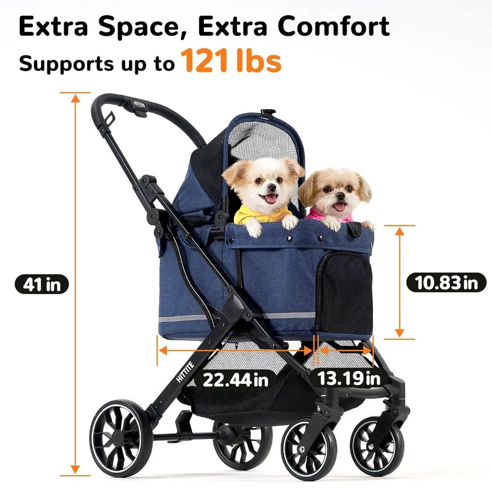 Stroller with Weatherproof Cover, All-Terrain 4-Wheel Cat & Dog Stroller with Adjustable Canopy, Foldable Dog Strollers with Sto