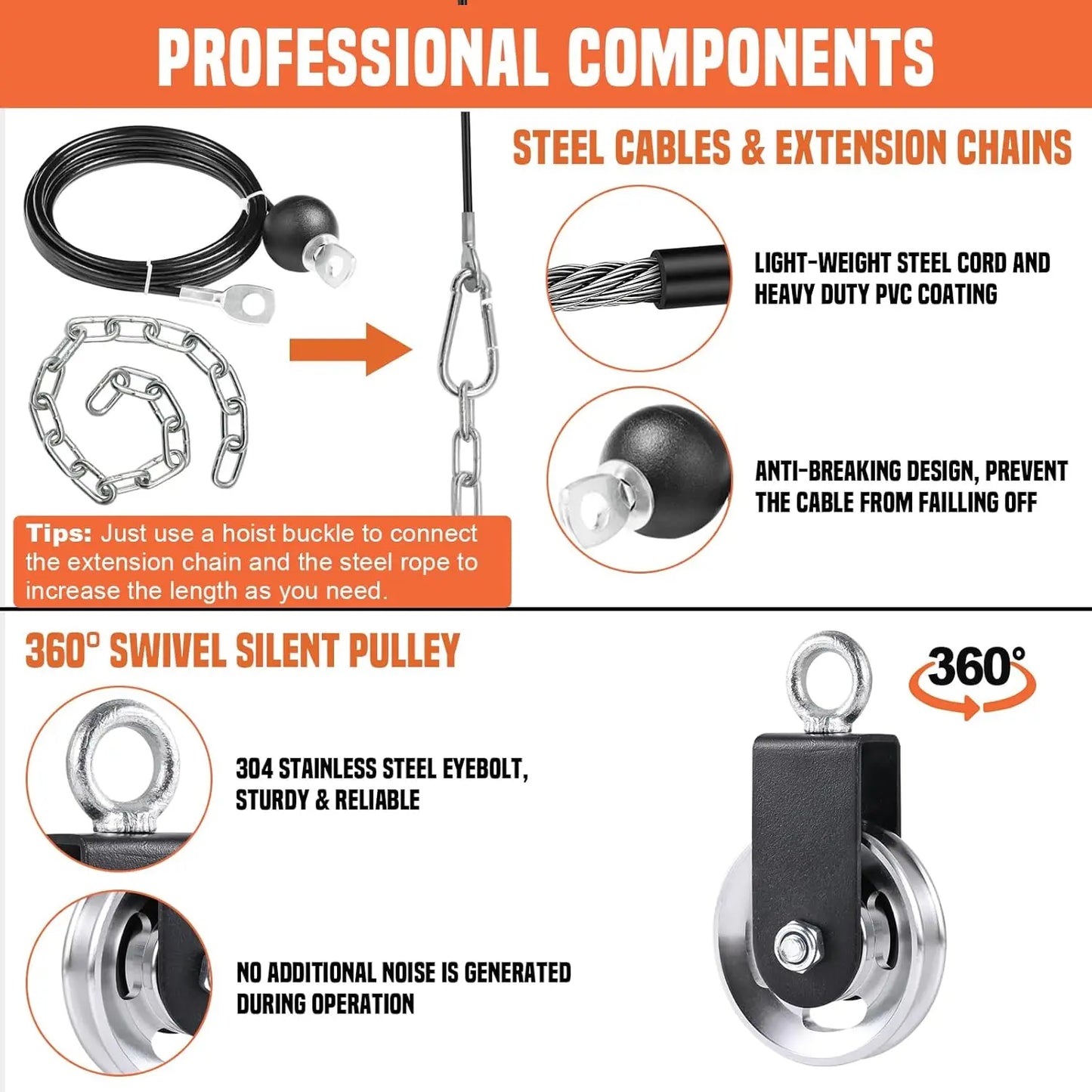 Cable Pulley System for Home Gym with 2-in-1 Lat Bar and Loading Pin, Ideal for Triceps, Biceps, Back Workouts