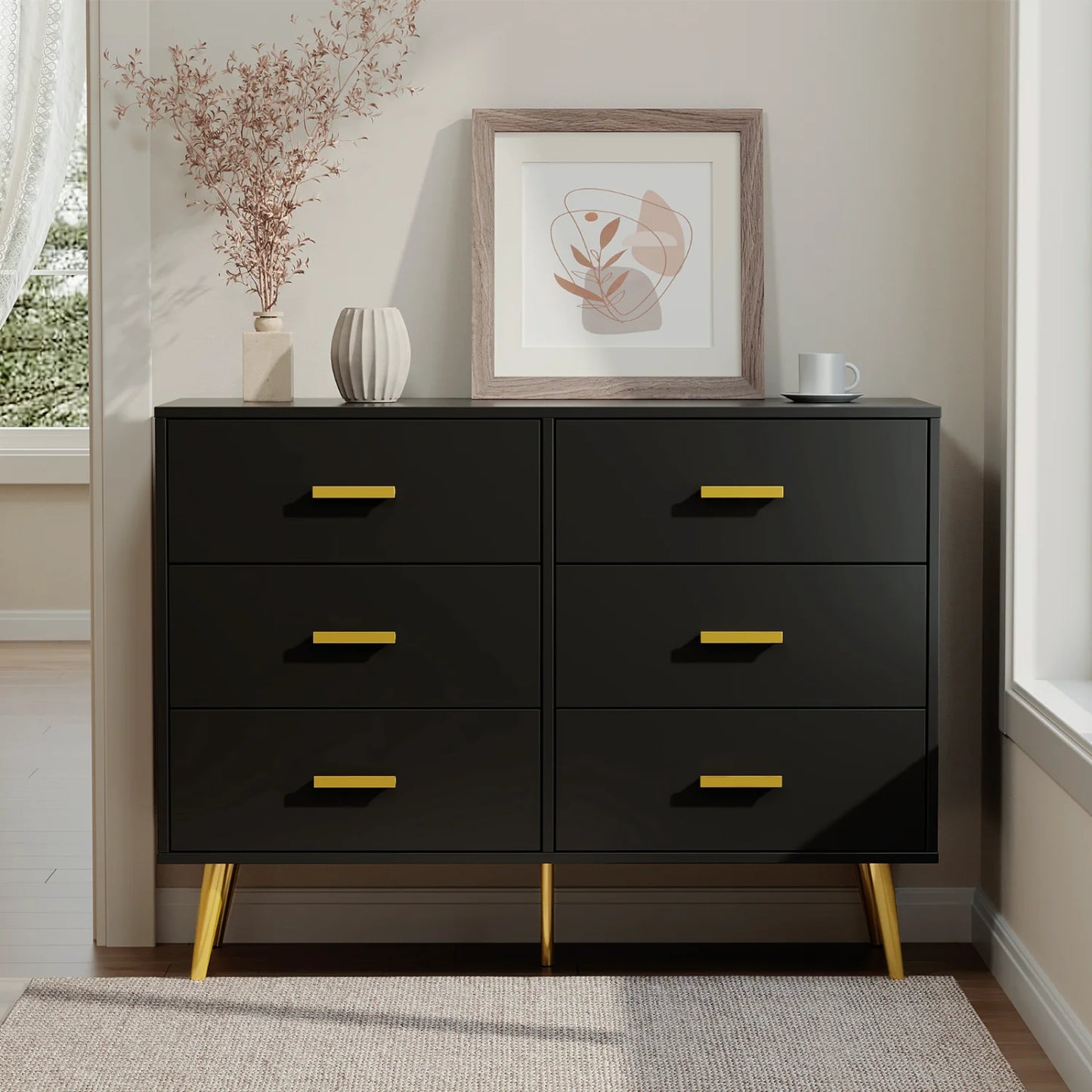 6-Drawer Chest of Drawers, Modern 6 Drawer Storage Cabinet with  Sturdy Metal Legs, Bedroom Drawer Organiser for Living Room