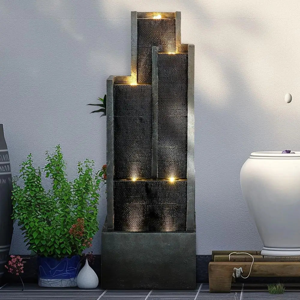 5-Tiers Indoor/Outdoor Garden Water ountain - 50.7inches ern loor-Standing Cascading Water eature - Suitable or Deck, Patio, Por