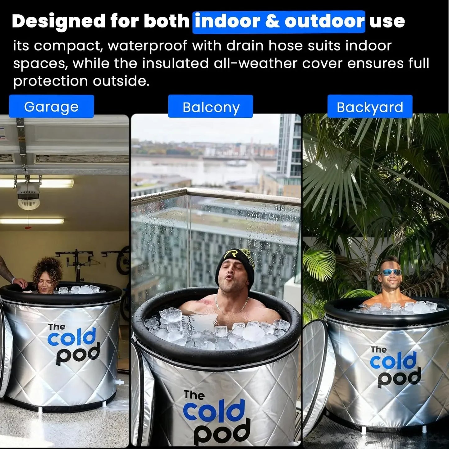 Cold Plunge Tub 85 Gal Round Tub Full Wrap UV Reflective Insulation Cover Bundle Indoor Outdoor Use Portable Ice Bath Tub Athlet