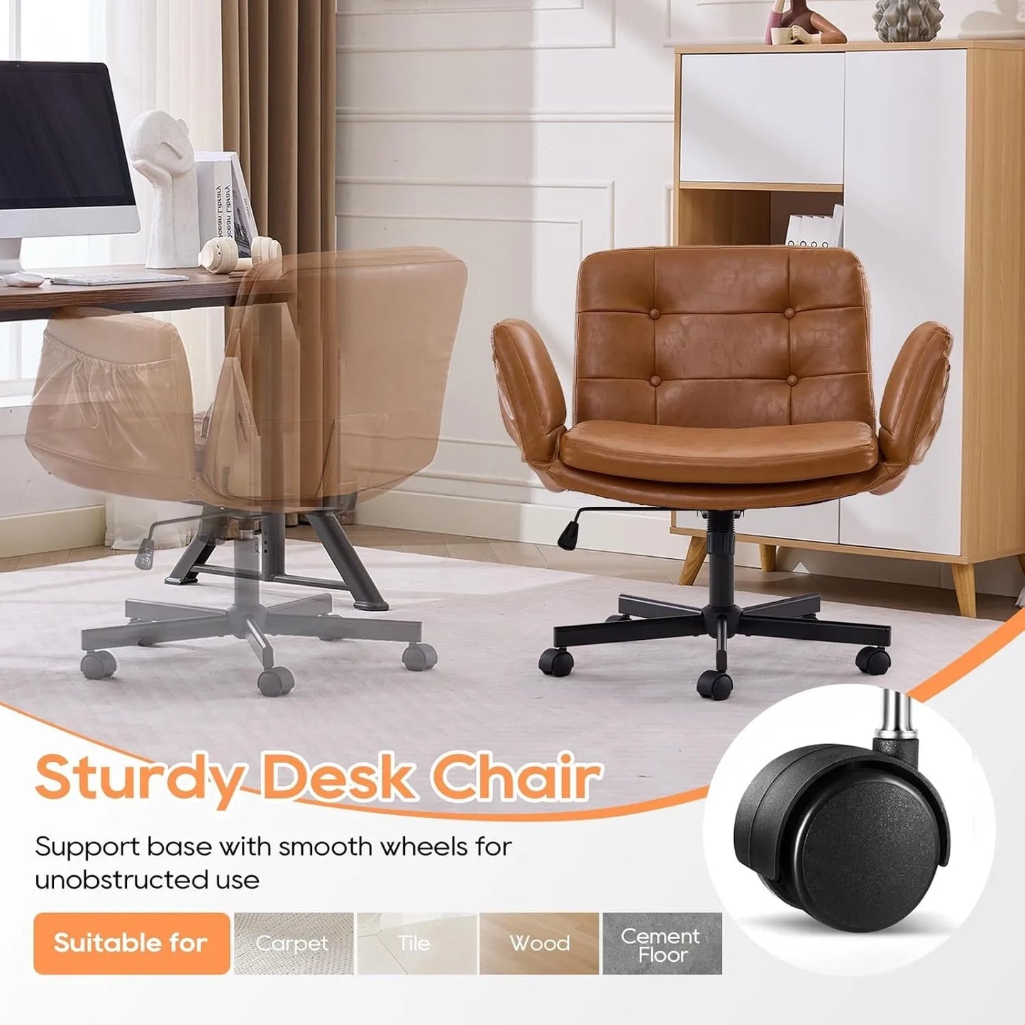 Criss Cross Chair Home Office Cross Legged Swivel Chair with Wheels and Adjustable Arms