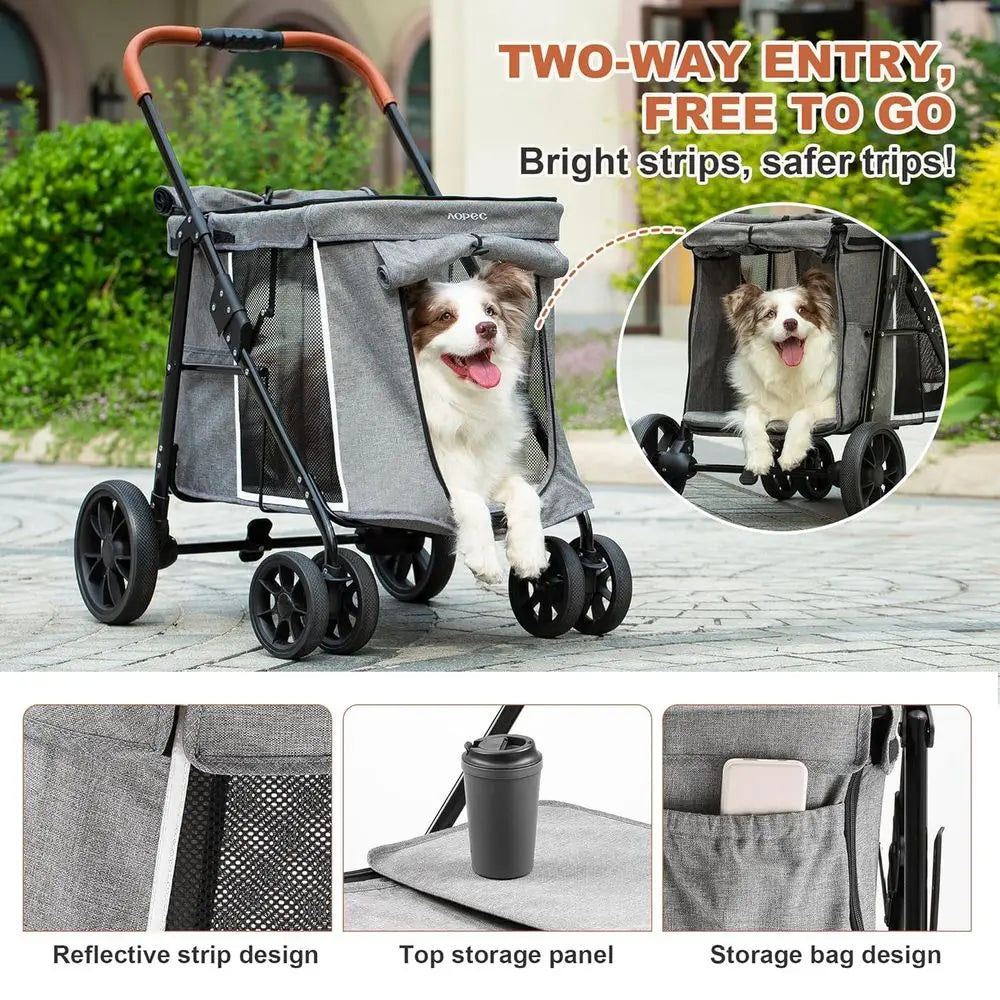 Medium Dog Stroller, Dual Entry One-Touch olding,Small and Medium Pet Stroller,360° Rotating ront Wheels,70 lbs Weight acity or