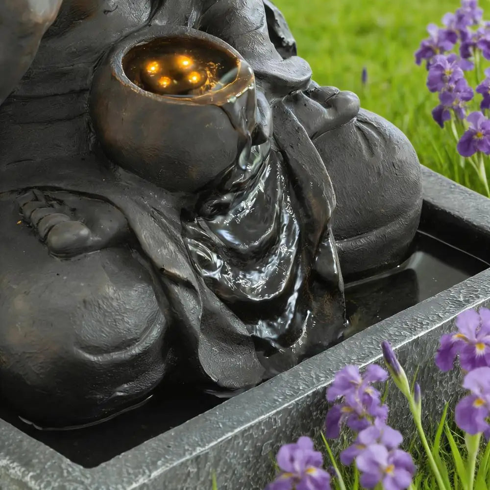 Freestanding 28 Inch Buddha LED Waterfall Fountain, Calming Relaxing Zen Feng Shui Water Feature Ornament, Waterproof Outdoor Decor for Patio Backyard Deck Home Ideal Present