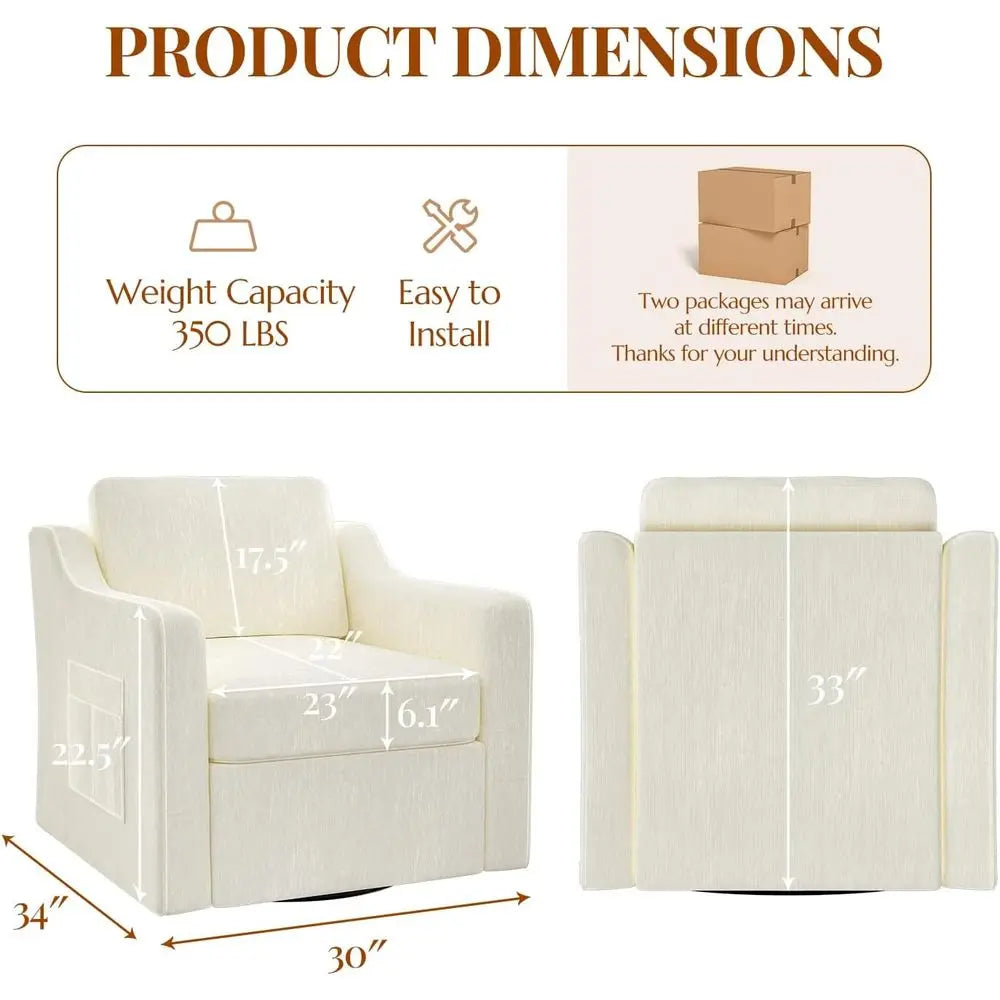 360° Swivel Accent Chair Set o 2, Large Comy Reading Chairs, Square Single-Seat Armchair Upholstered Soa or Reading, Nursery, Li