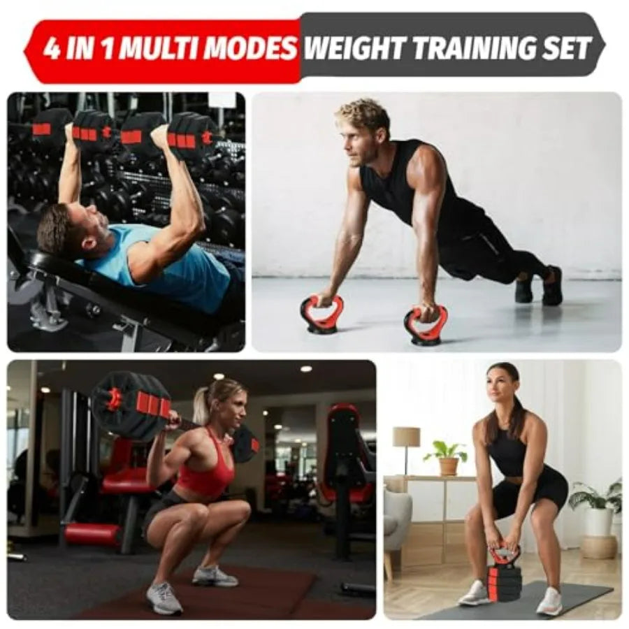 4-in-1 Octagonal Adjustable Dumbbell Set 66 Lbs Converts to Barbell Kettlebell Push-Up Stand Home Gym Free Wghts for Men Women