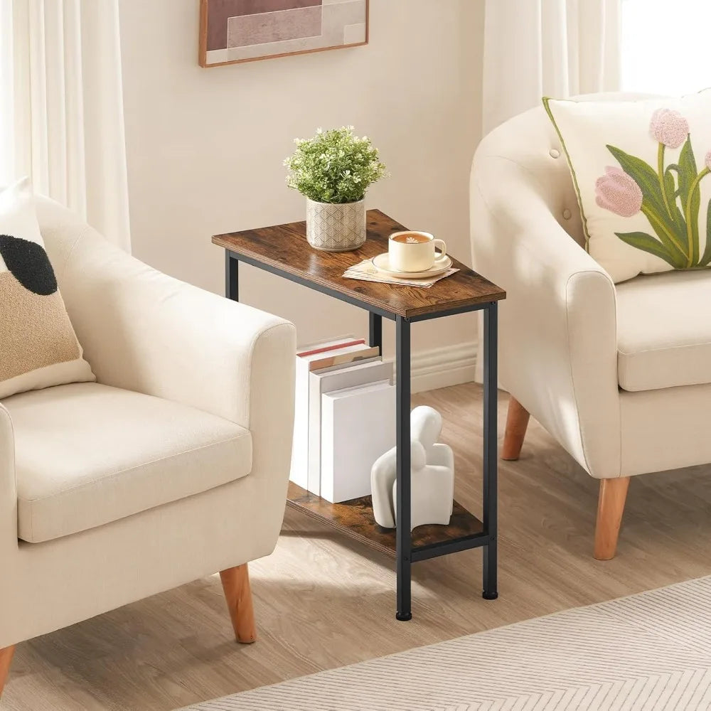 HOOBRO Wedge End Table, Recliner Wedge Side Table with Storage, Industrial Triangle Accent Table for Small Space, Corner, Living