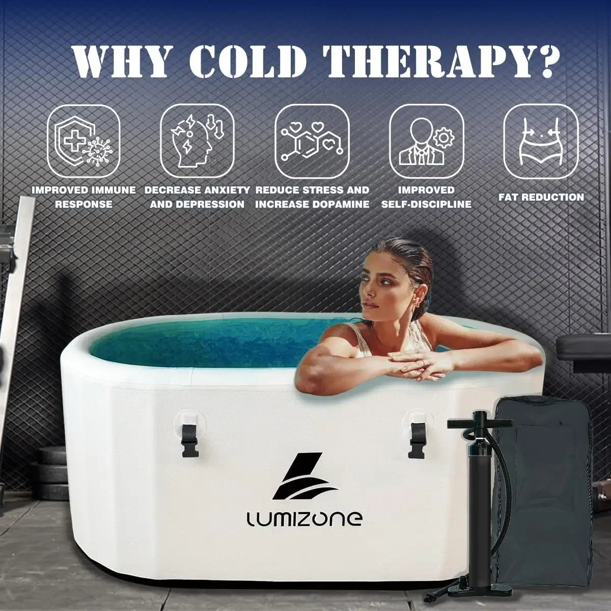 Portable Inflatable Ice Bath Tub Cold Plunge 132 Gallon Compatible Water Chillers Lid Drop Stitch PVC Seals